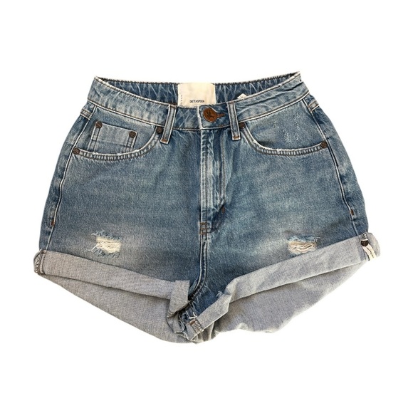One Teaspoon Pants - One Teaspoon Distressed Cuffed Blue Denim Shorty Shorts 0067